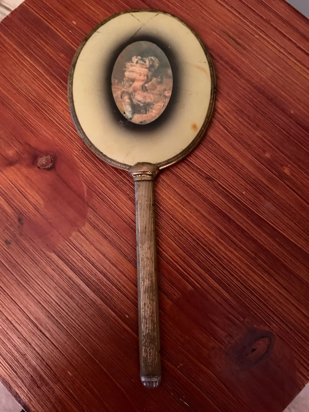 Vintage Round Hand Mirror in Gold and Cream